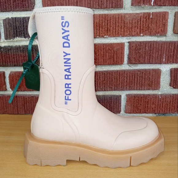 NWT Off-White c/o Virgil Abloh Sponge "For Rainy Days" Unisex Rainboots Natural - Picture 4 of 14